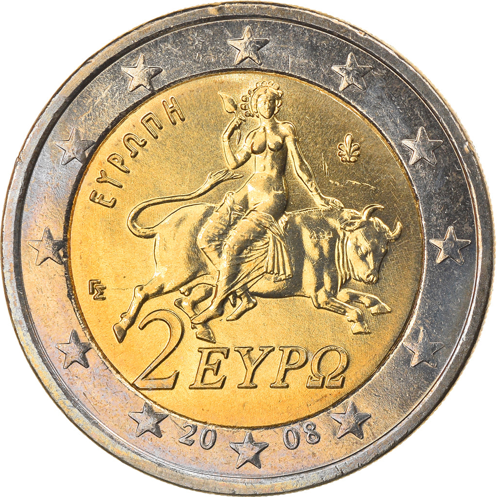 Greece, 2 Euro, 2008, Athens, MS(63), Bi-Metallic, KM:215
