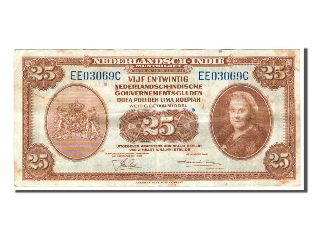 INDIE OLANDESI, 25 Gulden, 1943, BB