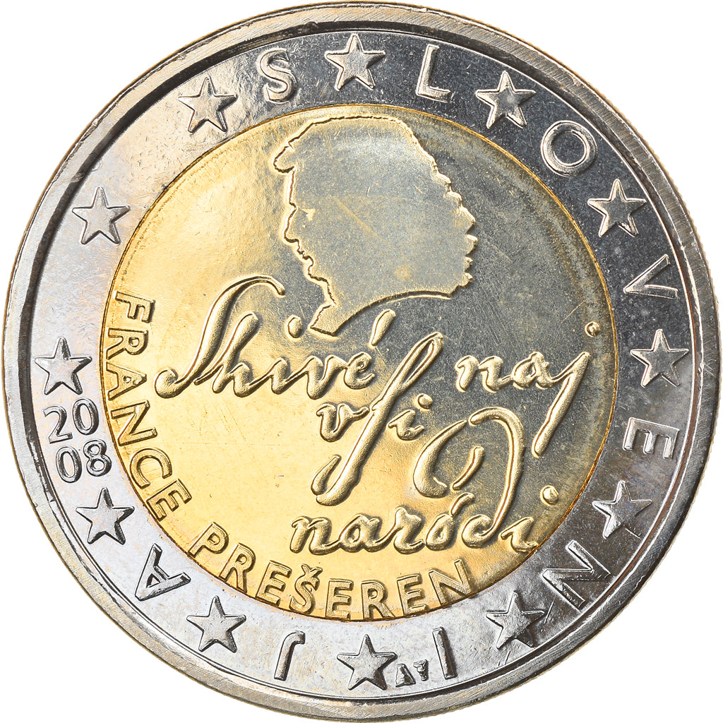 Slovenia, 2 Euro, 2008, Vantaa, MS(63), Bi-Metallic, KM:75