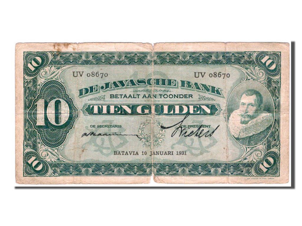 Banknote, Netherlands Indies, 10 Gulden, 1931, VF(20-25)