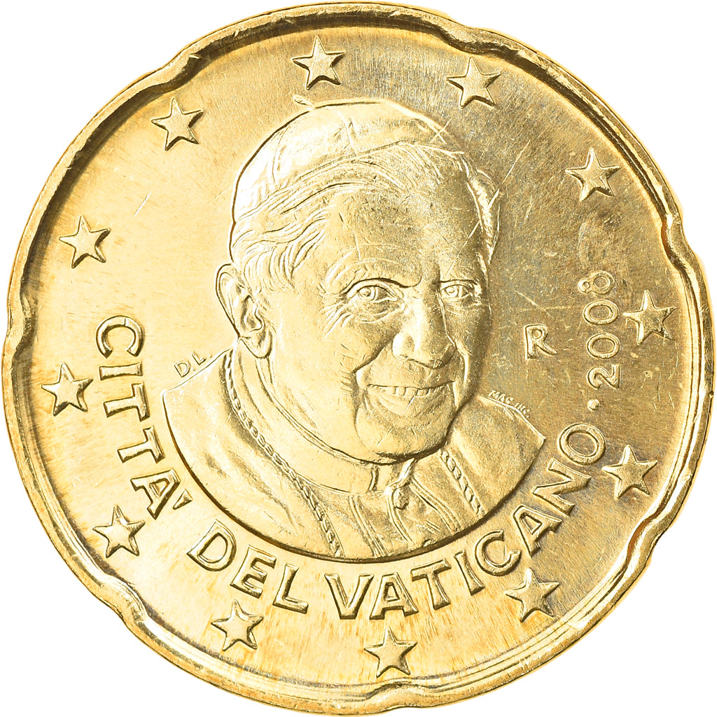 VATICAN CITY, 20 Euro Cent, 2008, Rome, MS(63), Brass, KM:386
