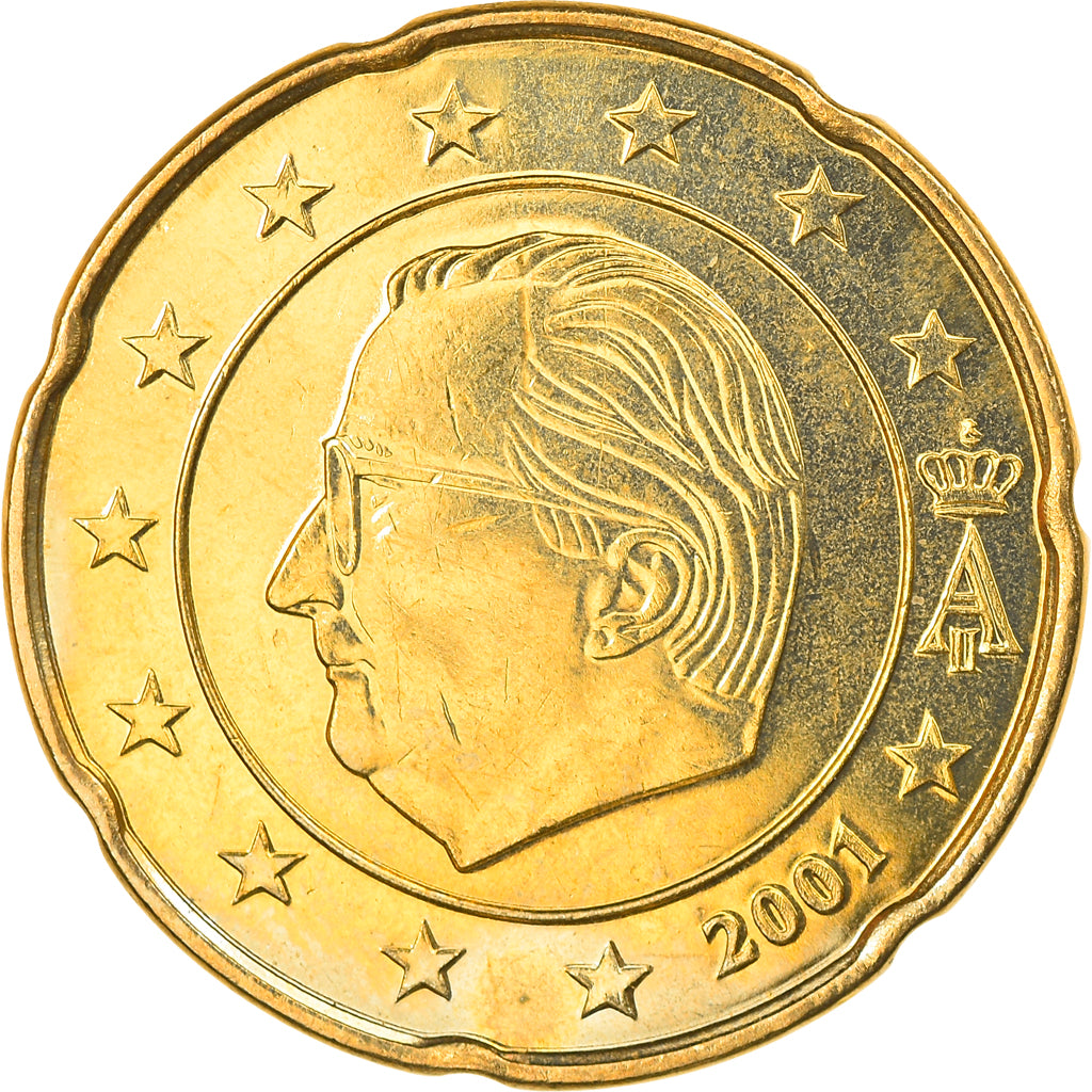 Belgien, 20 Euro Cent, 2001, Brussels, UNZ, Messing, KM:228
