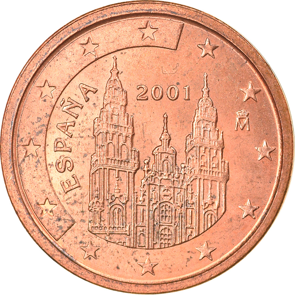 Spanien, 2 Euro Cent, 2001, Madrid, SS+, Copper Plated Steel, KM:1041