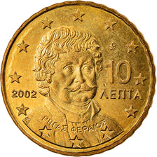 Greece, 10 Euro Cent, 2002, Athens, AU(50-53), Brass, KM:184