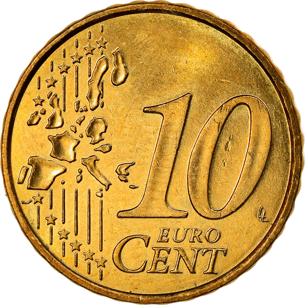 Greece, 10 Euro Cent, 2002, Athens, AU(50-53), Brass, KM:184