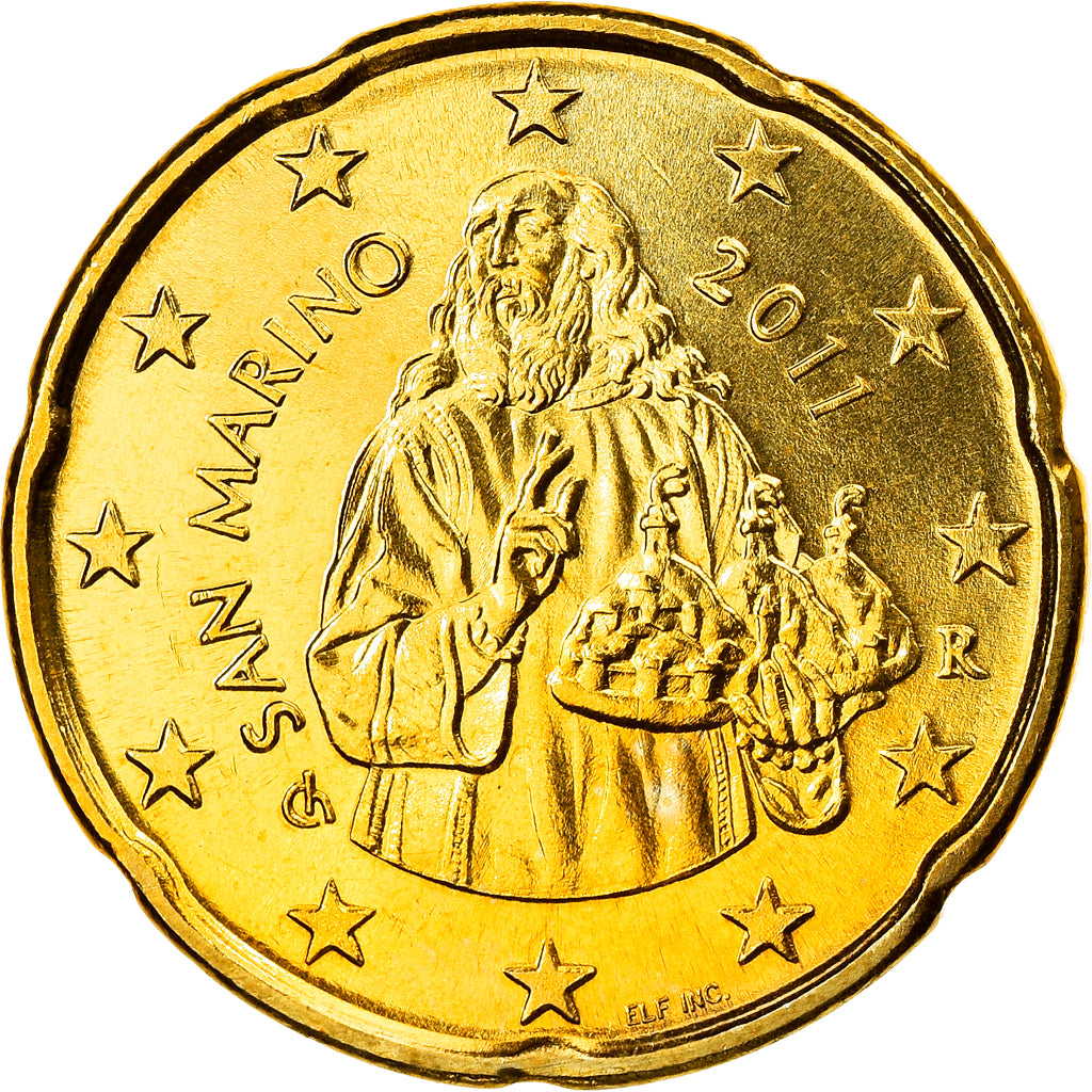 San Marino, 20 Euro Cent, 2011, Rome, MS(63), Brass, KM:483