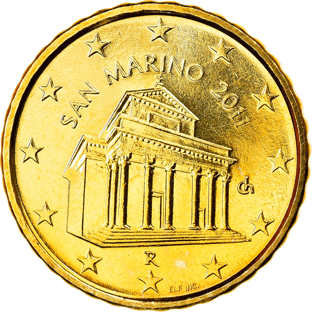 San Marino, 10 Euro Cent, 2011, Rome, MS(63), Brass, KM:482
