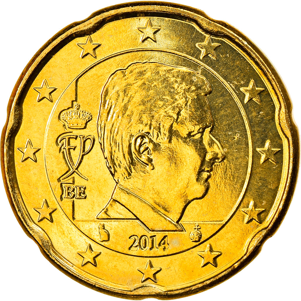 Belgium, 20 Euro Cent, 2014, King Philippe, MS(63), Brass, KM:New