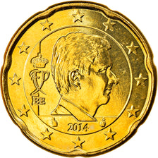Belgium, 20 Euro Cent, 2014, King Philippe, MS(63), Brass, KM:New