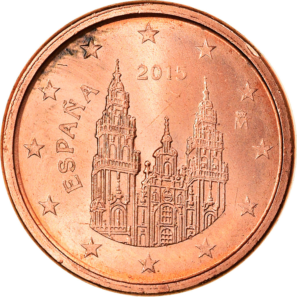 Espanha, Euro Cent, 2015, MS(63), Aço Cromado a Cobre, KM:New