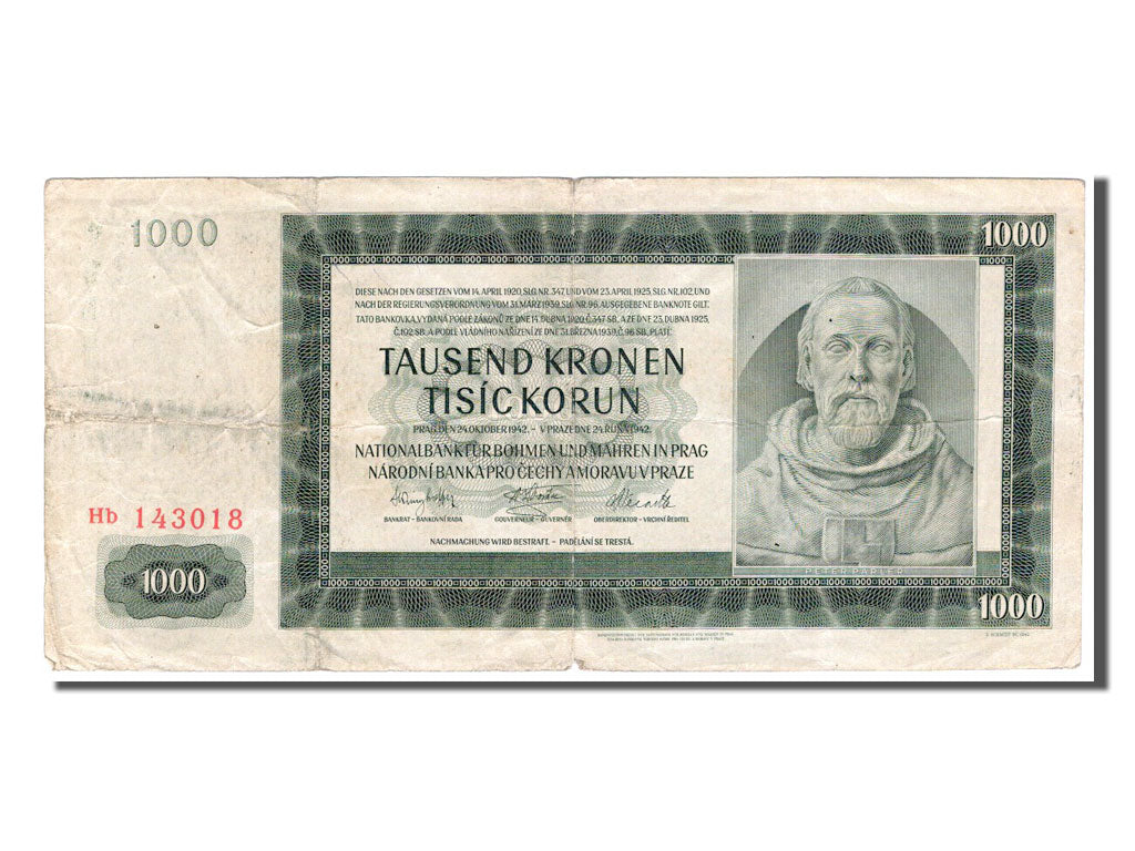 Bohemia and Moravia, 1000 Korun, 1942, KM #15a, VF(30-35), HB