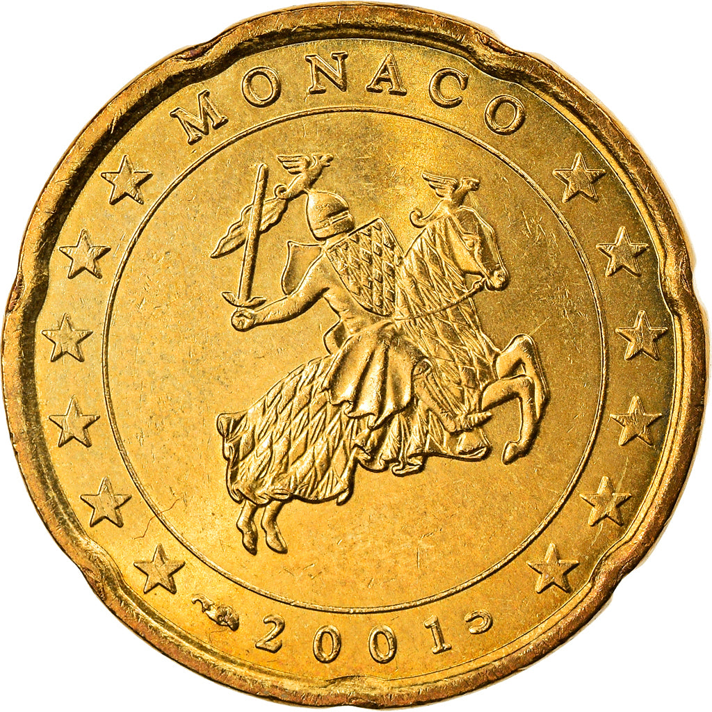 Monaco, 20 Euro Cent, 2001, Paris, EF(40-45), Brass, Gadoury:MC176, KM:171