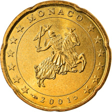 Monaco, 20 Euro Cent, 2001, Paris, EF(40-45), Brass, Gadoury:MC176, KM:171