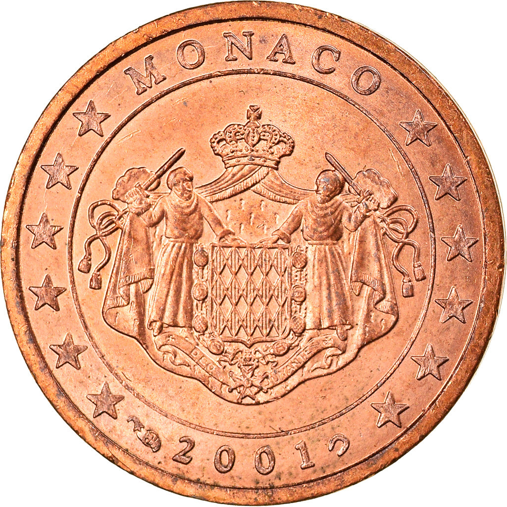 Monaco, 2 Euro Cent, ARMES des GRIMALDI, 2001, Paris, EF(40-45), Copper Plated