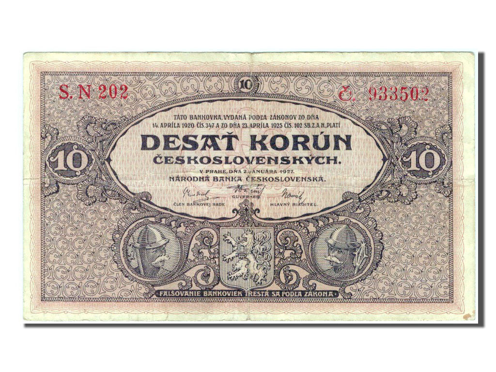 Cecoslovacchia, 10 Korun, 1927, BB
