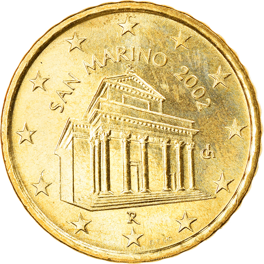 San Marino, 10 Euro Cent, 2002, Rome, MS(63), Brass, KM:443