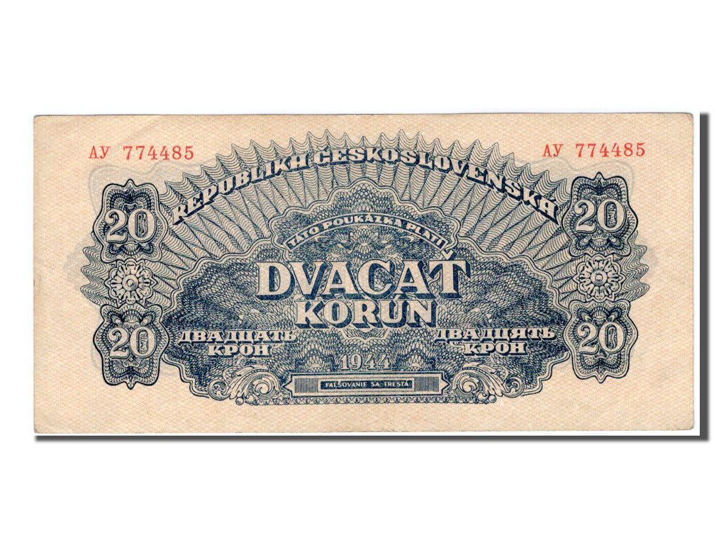 Czechoslovakia, 20 Korun, 1944, KM #47a, AU(50-53), AY