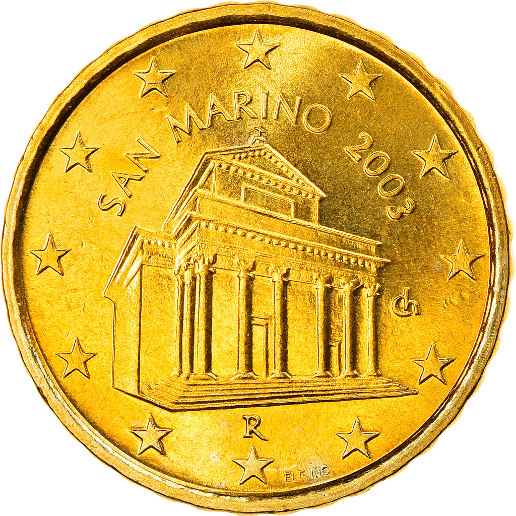 San Marino, 10 Euro Cent, 2003, Rome, MS(63), Brass, KM:443