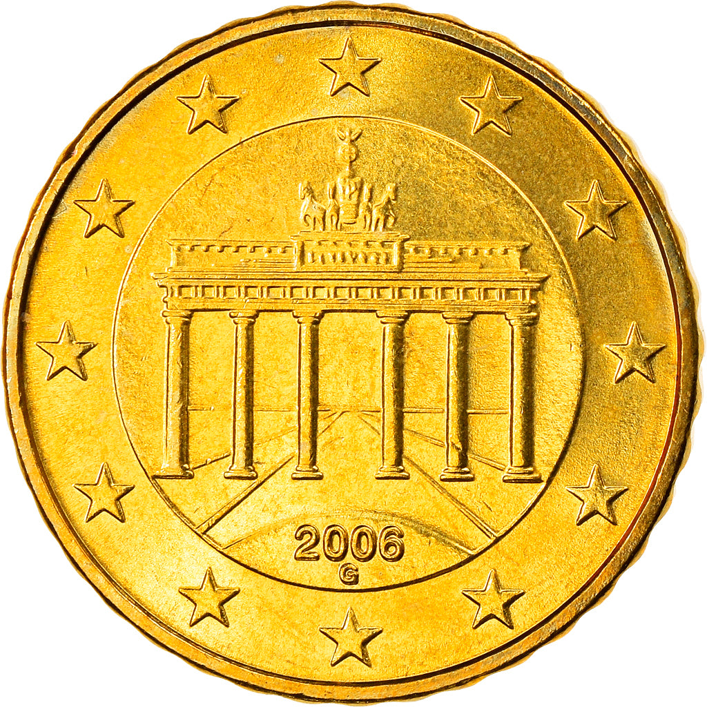 GERMANY - FEDERAL REPUBLIC, 10 Euro Cent, 2006, Karlsruhe, MS(63), Brass, KM:210
