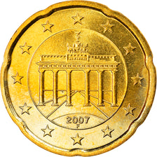 GERMANY - FEDERAL REPUBLIC, 20 Euro Cent, 2007, Stuttgart, MS(63), Brass, KM:255