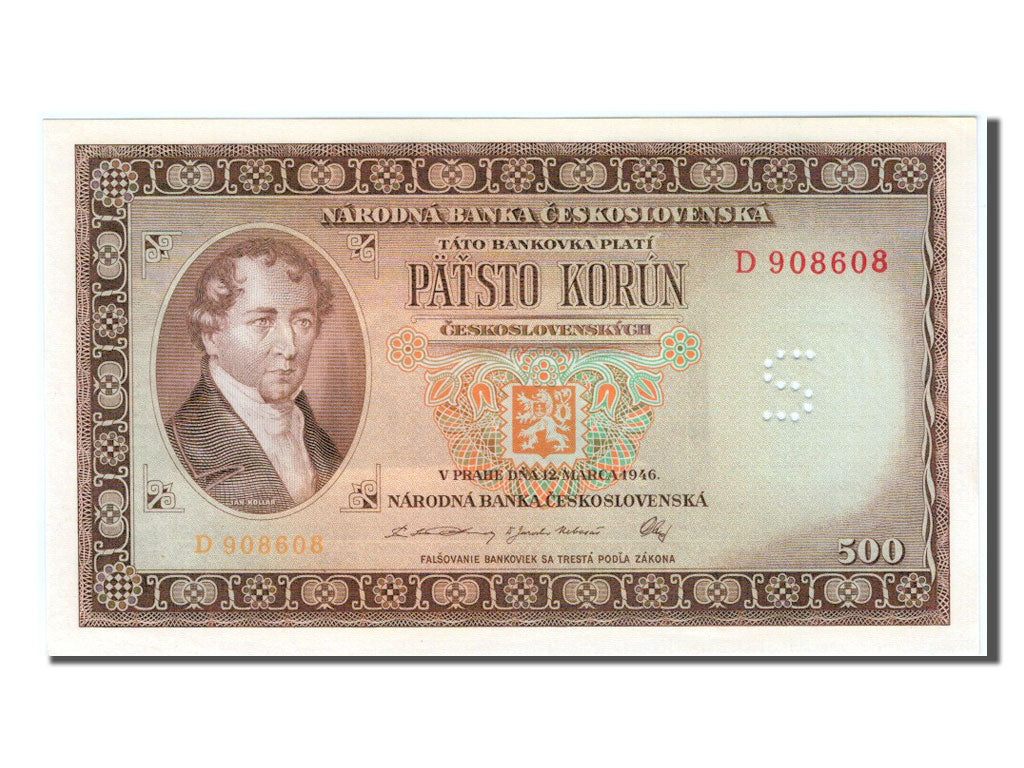 Banconote, Cecoslovacchia, 500 Korun, 1945, FDS