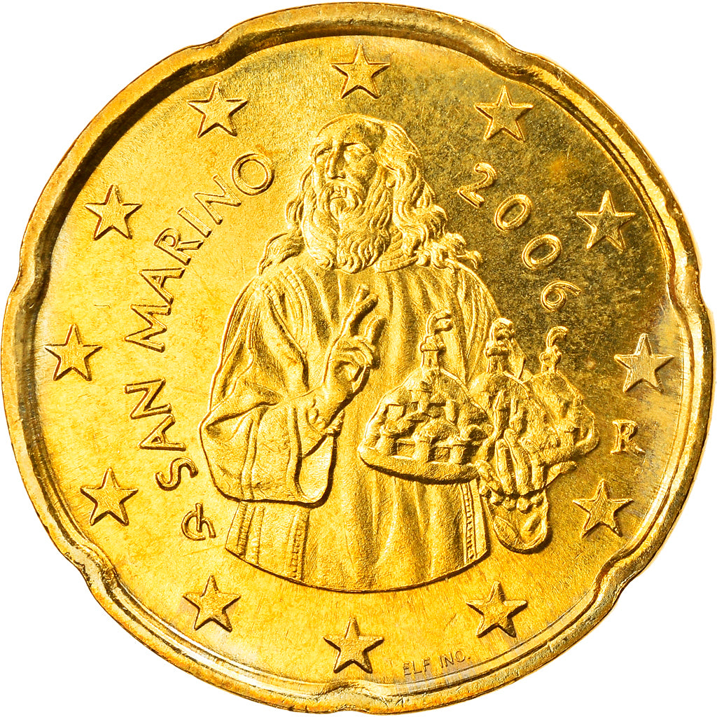 San Marino, 20 Euro Cent, 2006, Rome, MS(63), Brass, KM:444