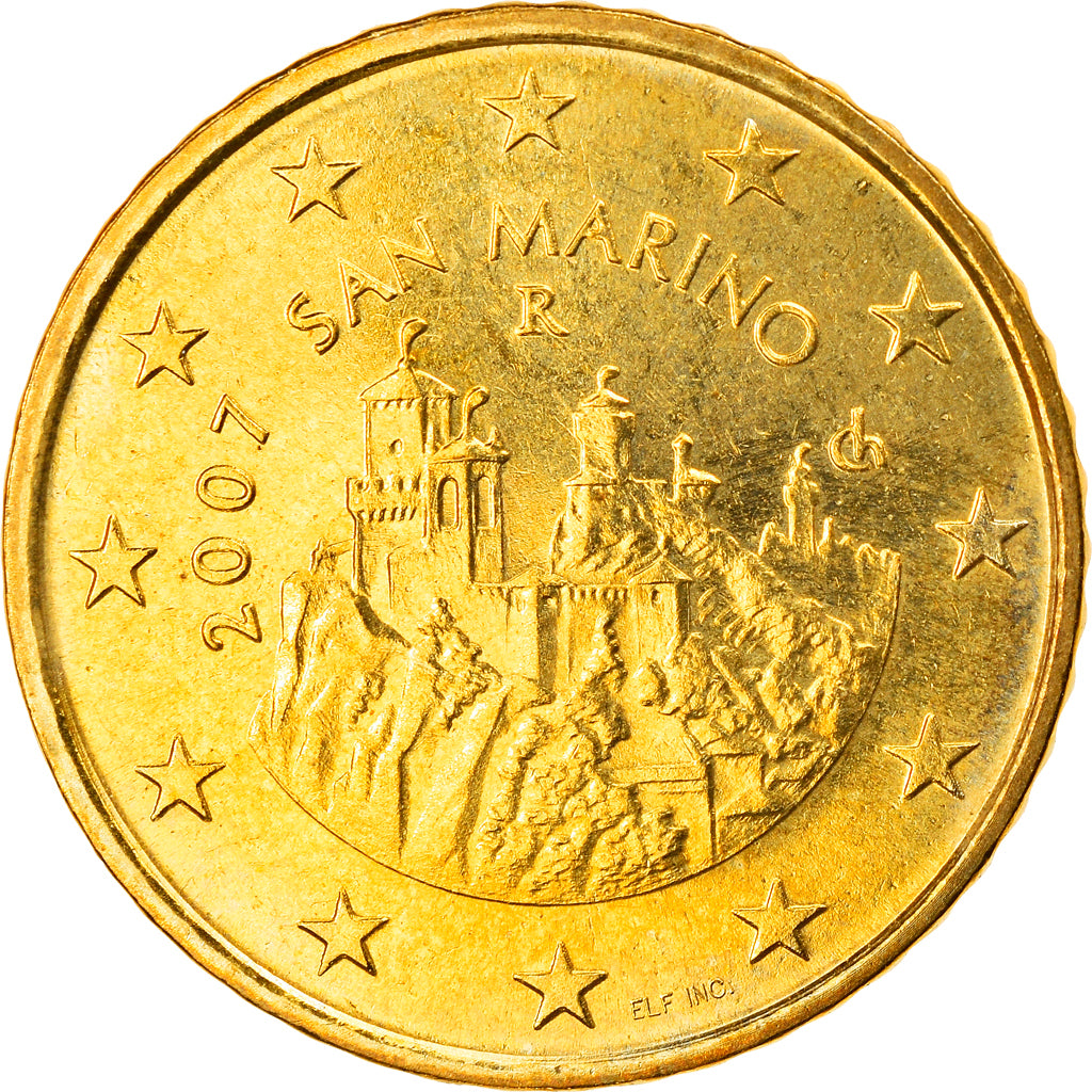 San Marino, 50 Euro Cent, 2007, Rome, MS(63), Brass, KM:445