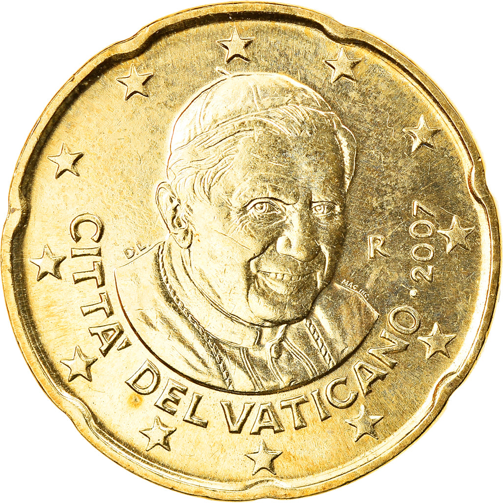 VATICAN CITY, 20 Euro Cent, 2007, Rome, MS(63), Brass, KM:379