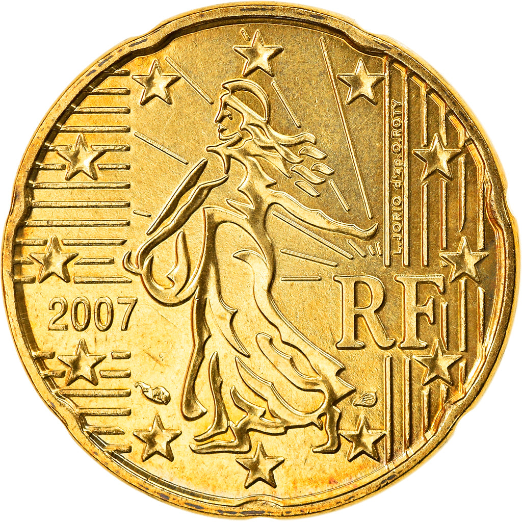 France, 20 Euro Cent, 2007, Paris, BU, SPL, Laiton, Gadoury:5., KM:1411