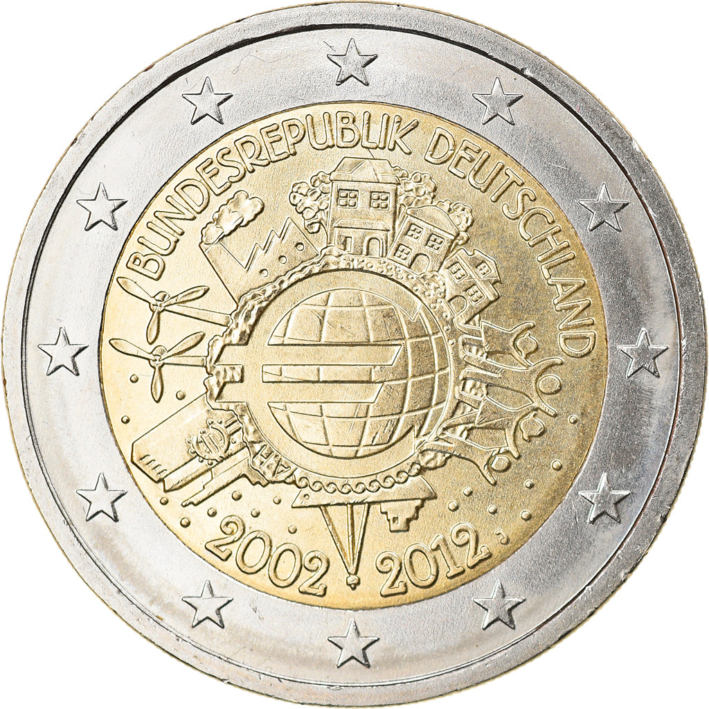 Germany, 2 Euro, 10 years euro, 2012, Hambourg, MS(63), Bi-Metallic, KM:New