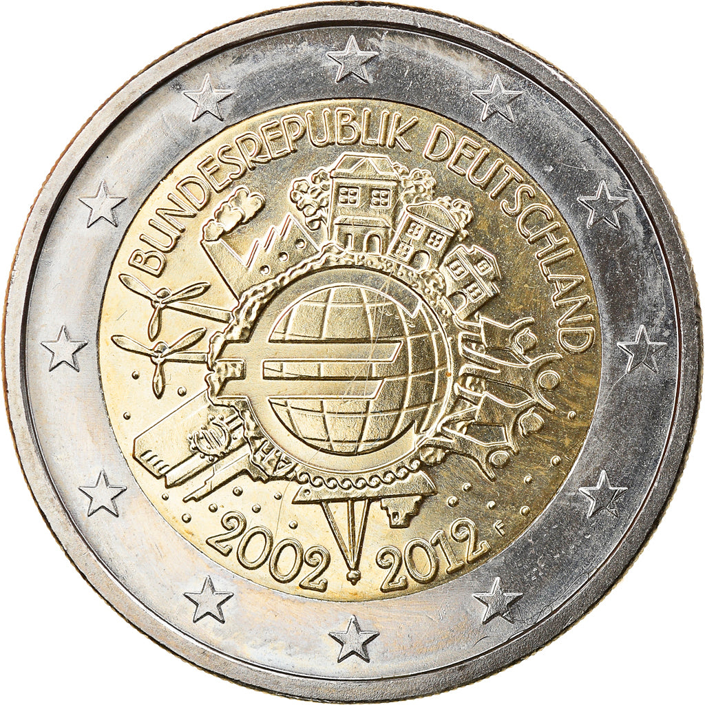 GERMANY - FEDERAL REPUBLIC, 2 Euro, 10 years euro, 2012, Stuttgart, MS(63)