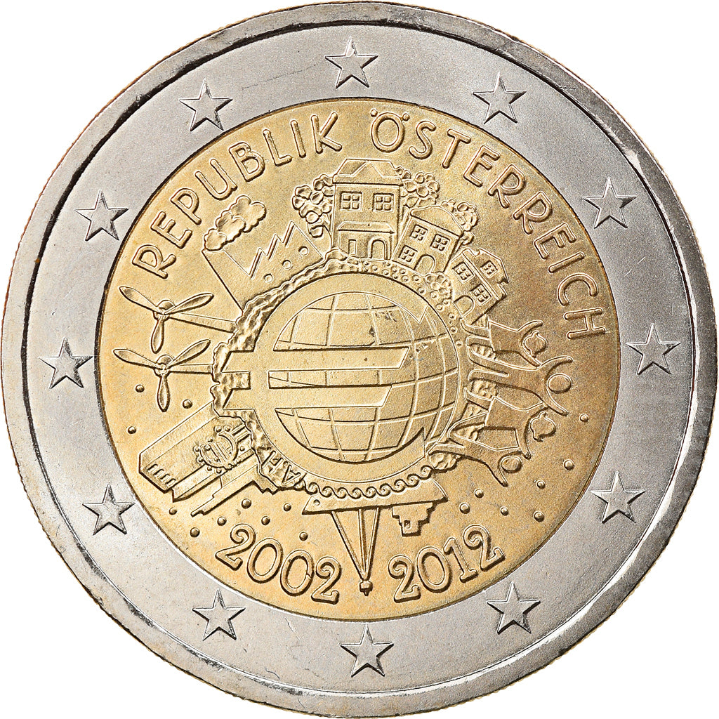 Austria, 2 Euro, 10 ans de l'Euro, 2012, Vienna, MS(63), Bi-Metallic, KM:3205