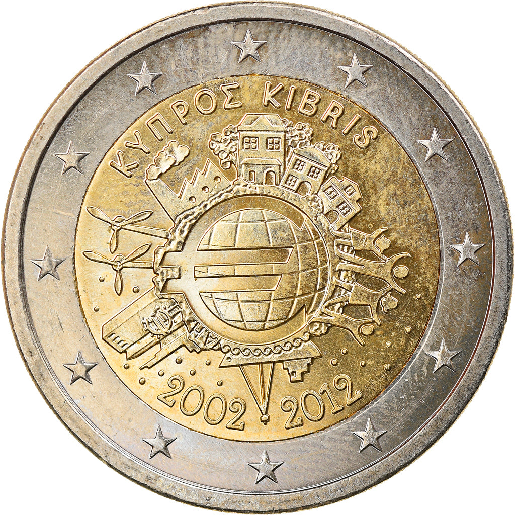 Cyprus, 2 Euro, 10 ans de l'Euro, 2012, MS(63), Bi-Metallic, KM:97