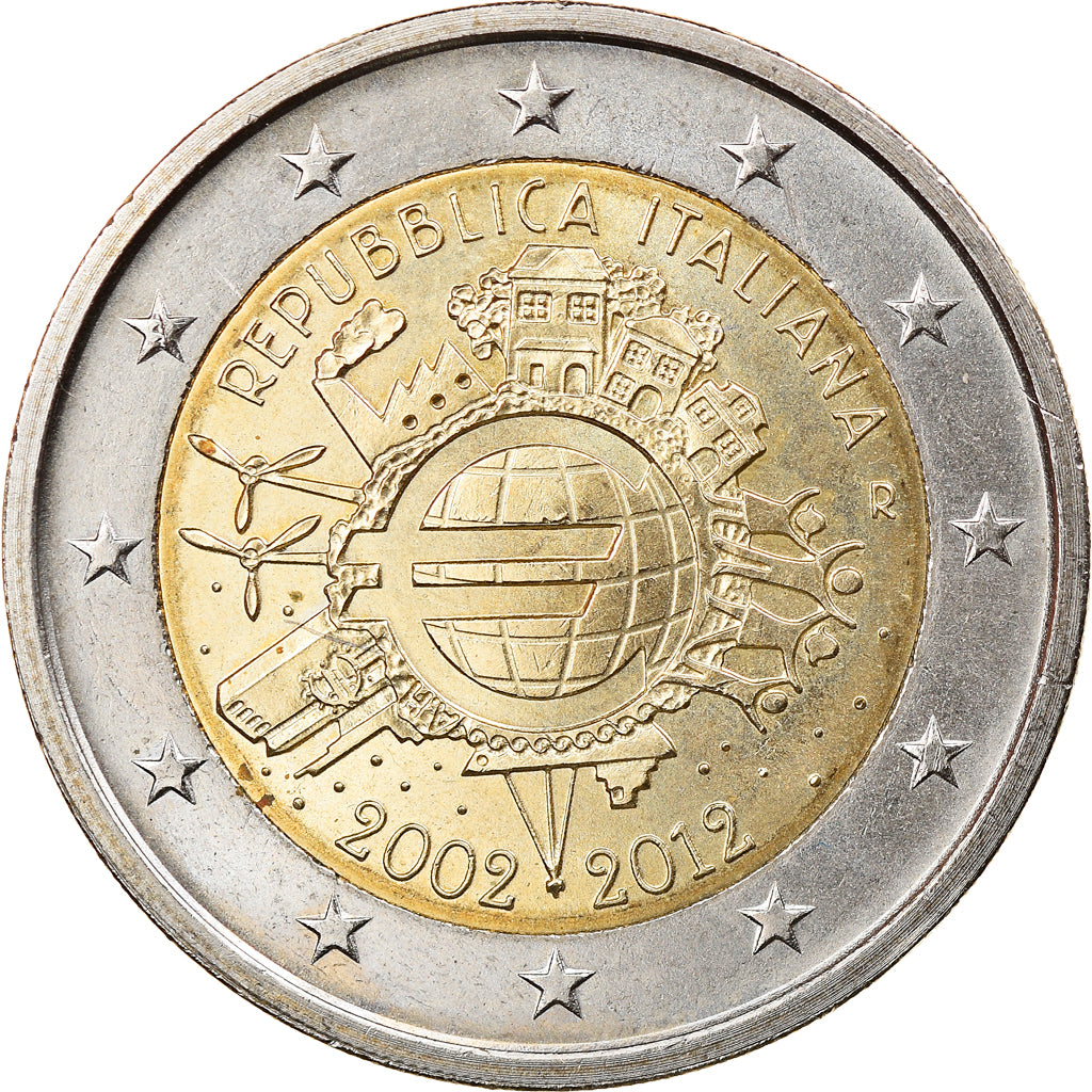 Italy, 2 Euro, 10 ans de l'Euro, 2012, Rome, MS(63), Bi-Metallic, KM:350