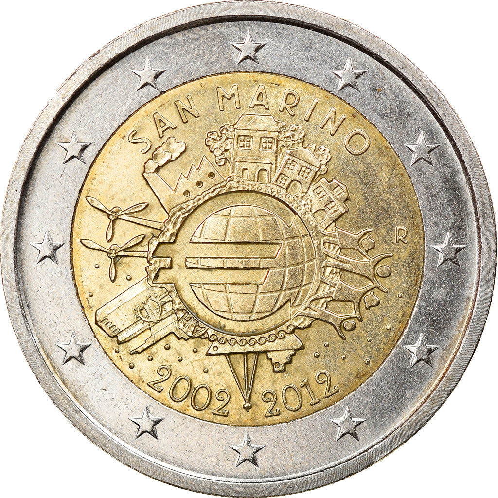 San Marino, 2 Euro, 10 ans de l euro, 2012, Rome, MS(63), Bi-Metallic, KM:519