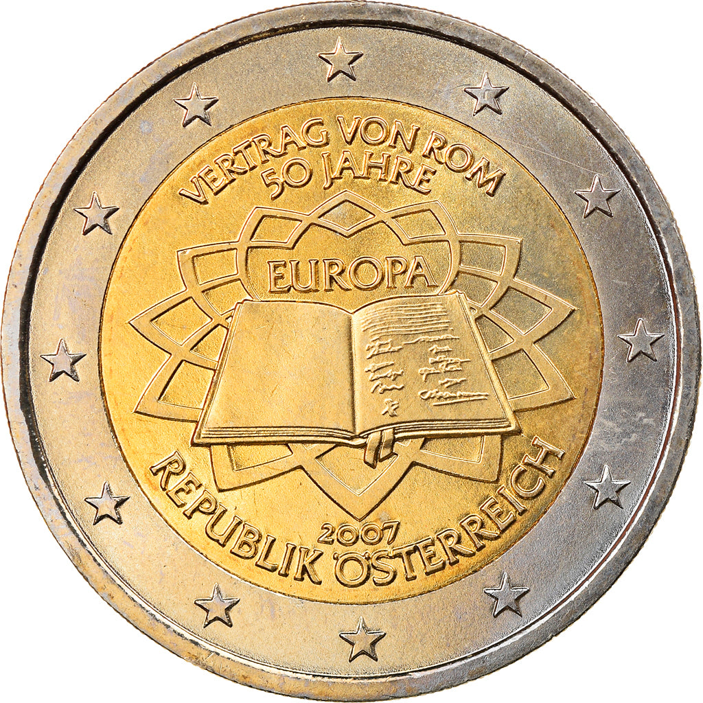 Austria, 2 Euro, Traité de Rome 50 ans, 2007, Vienna, MS(63), Bi-Metallic