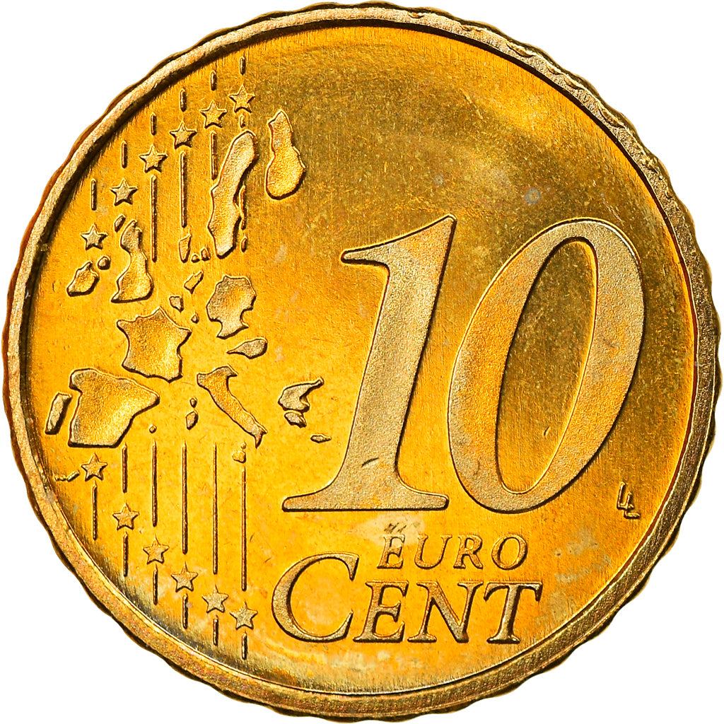 Netherlands, 10 Euro Cent, 2002, Utrecht, MS(63), Brass, KM:237