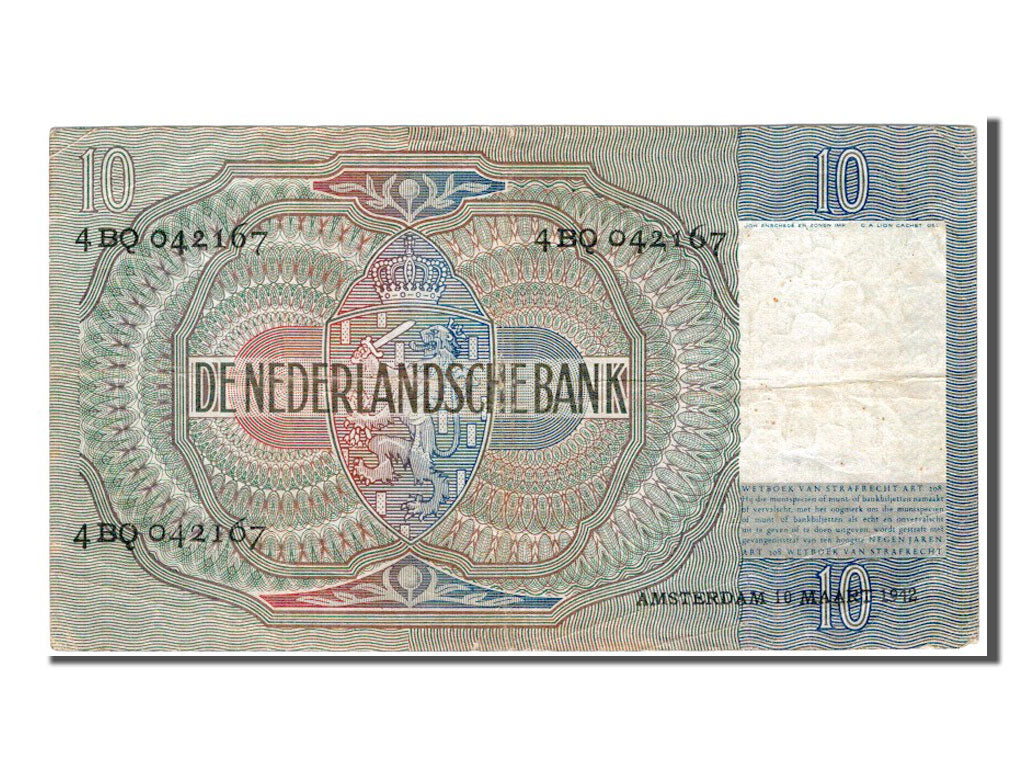 Netherlands, 10 Gulden, 1942, KM #56b, EF(40-45), 4BQ