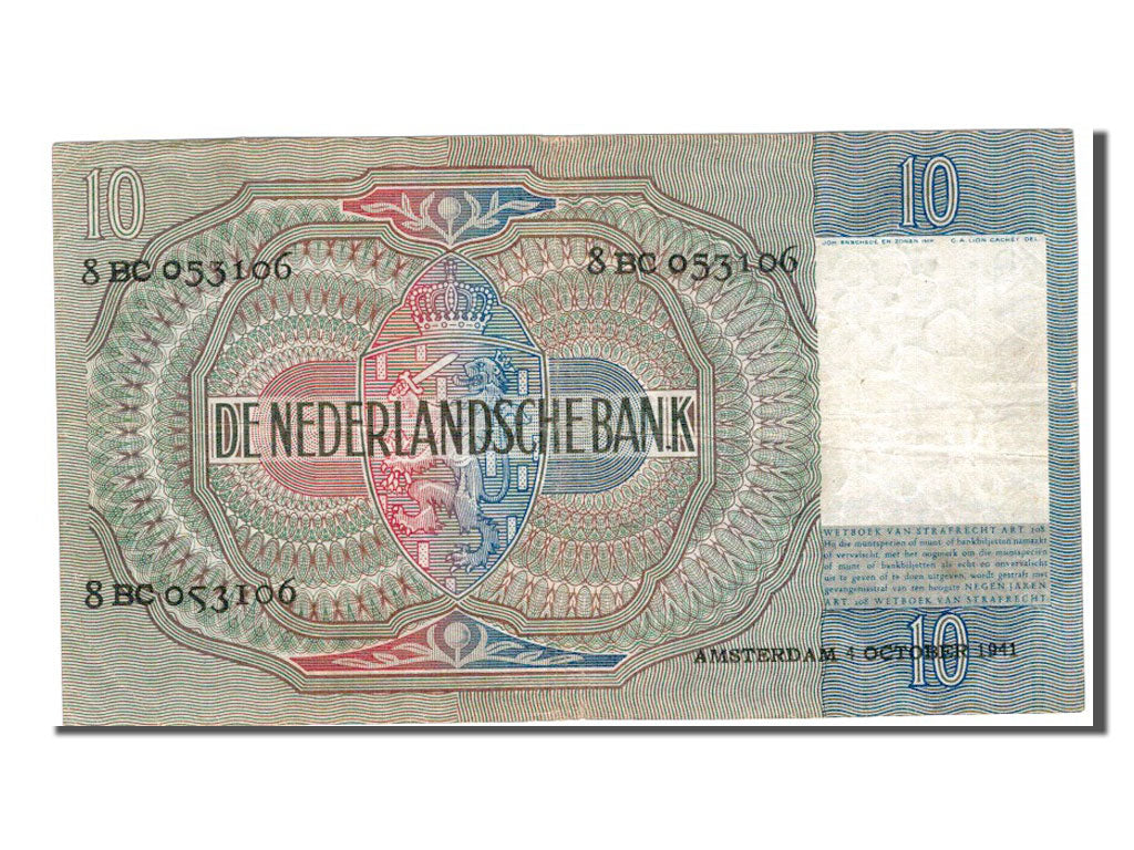 Netherlands, 10 Gulden, 1941, KM #56b, EF(40-45), 8BC