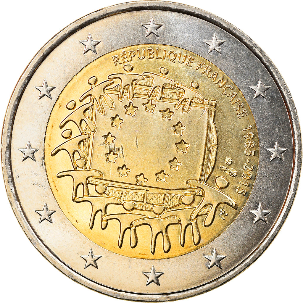 France, 2 Euro, 2015, 30 ans   Drapeau européen, MS(63), Bi-Metallic, KM:New