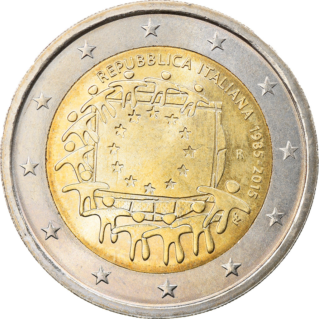 Italien, 2 Euro, 2015, 30 ans   Drapeau européen, UNZ, Bi-Metallic, KM:New