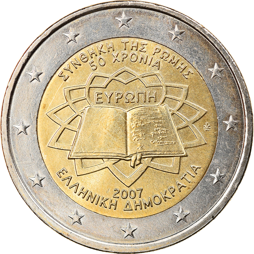 Grecia, 2 Euro, Traité de Rome 50 ans, 2007, Athens, BB+, Bi-metallico, KM:216