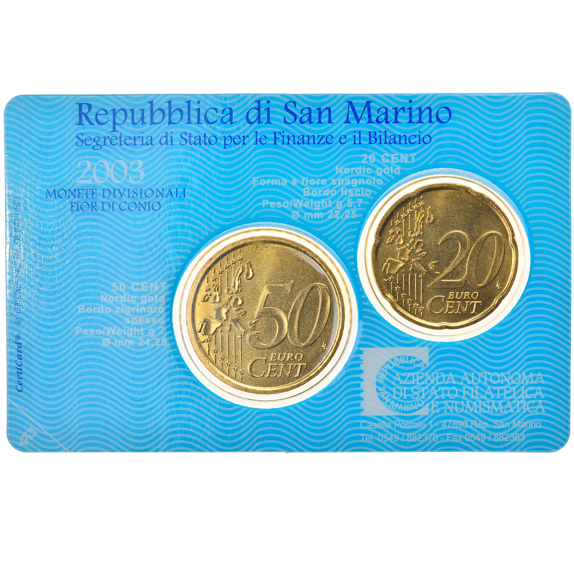 San Marino, Set, 20 et 50 euro cent, 2003, Rome, BU, MS(65-70)