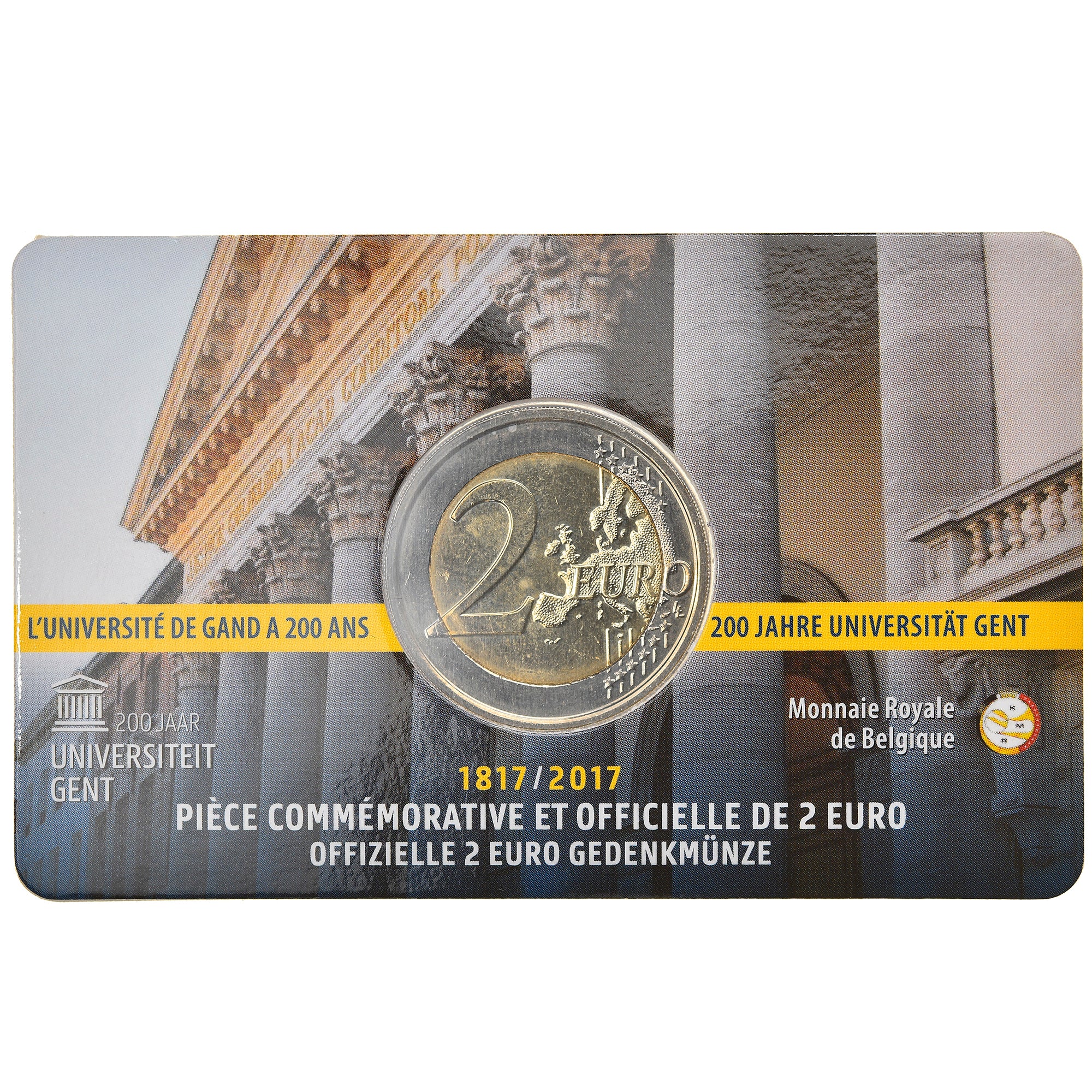 Bélgica, 2 Euro, 200 years of the University of Ghent, 2017, Dutch Text, FDC