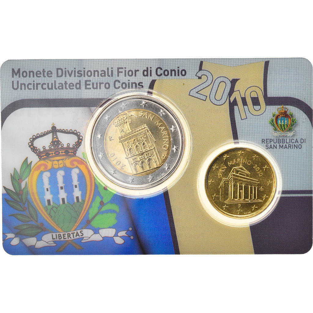 San Marino, Set 2 Euro & 10 Cent, 2010, MS(65-70), Bi-Metallic
