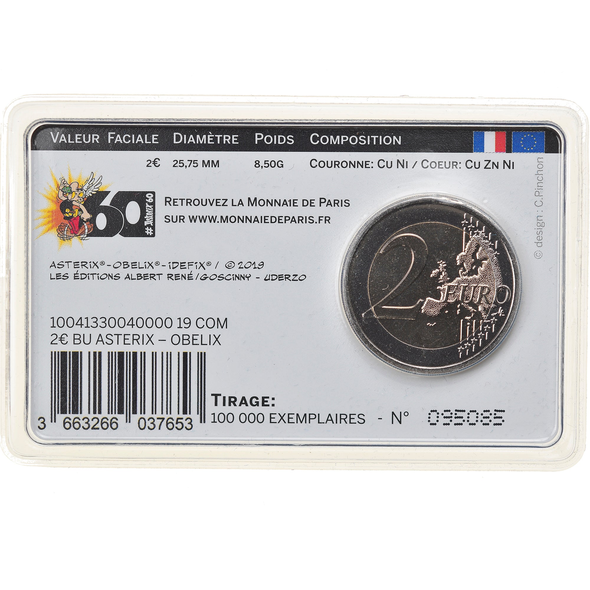 France, 2 Euro, Astérix - Obélix, 2019, Paris, BU,Card, FDC, Bi-Metallic