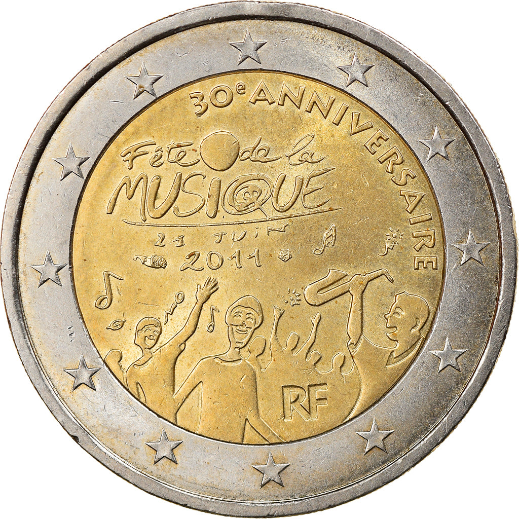France, 2 Euro, Fête Musique, 2011, Paris, TTB, Bi-Metallic, Gadoury:13.