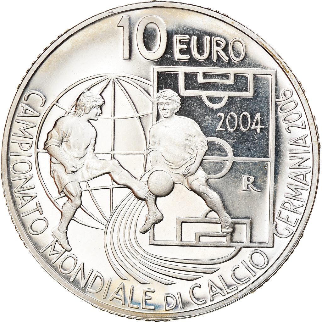 San Marino, 10 Euro, Two soccer players, 2004, Rome, BE, FDC, Argent, KM:463