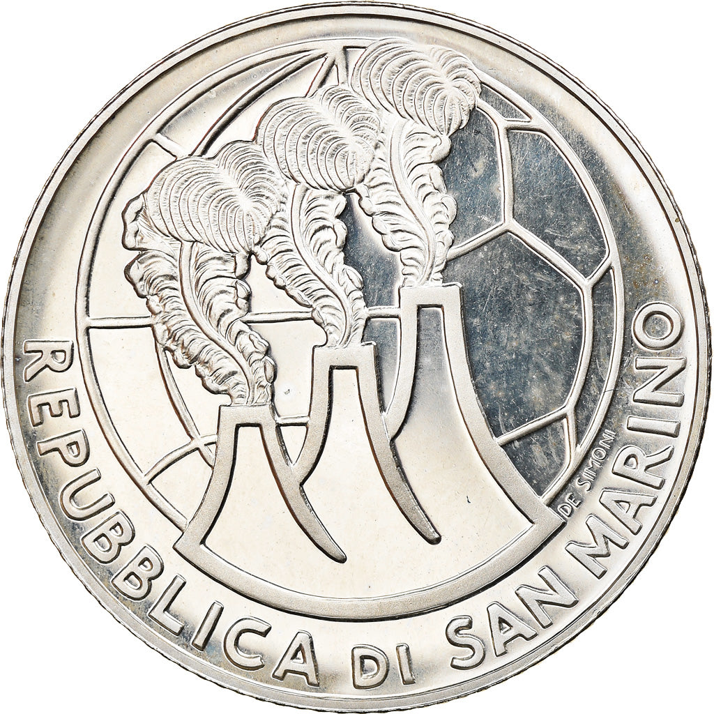 San Marino, 5 Euro, Two soccer players, 2004, Rome, BE, MS(65-70), Silver