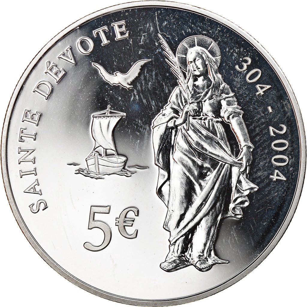 Monaco, 5 Euro, Rainier III - Sainte Dévote, 2004, Paris, BE, MS(65-70)
